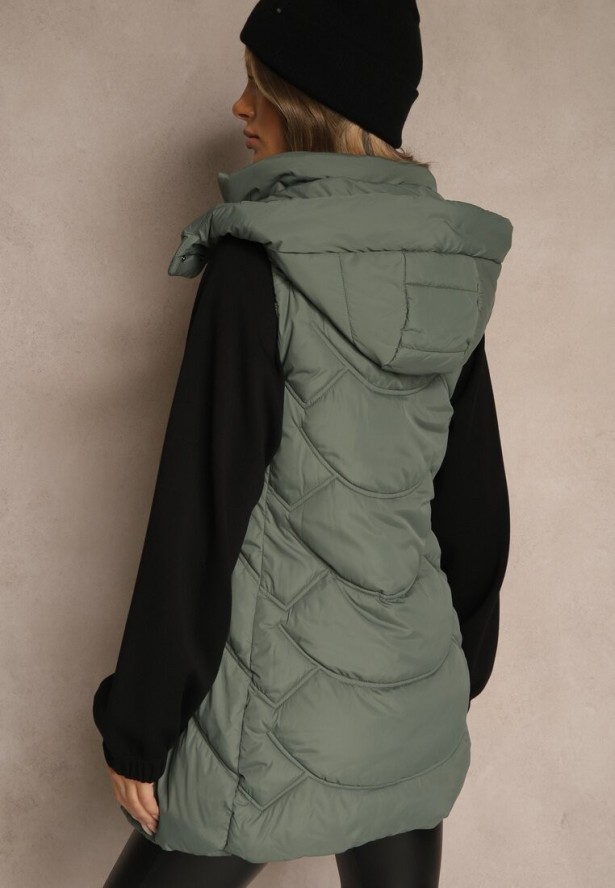 Zielona Pikowana Kamizelka z Odpinanym Kapturem Tulanea