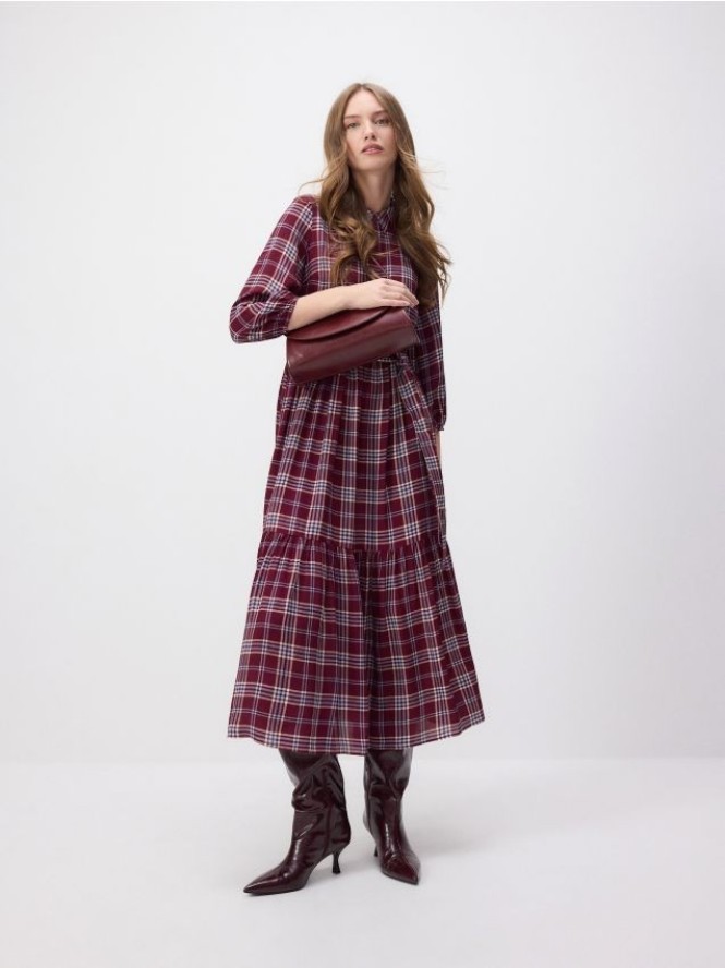 Koszulowa sukienka maxi z wiskozy - ciemnozielony