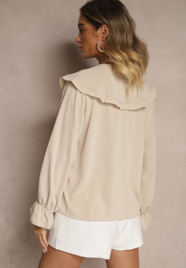 Beżowa Koszula Ozdobiona Falbankami i Kołnierzykiem Evirana