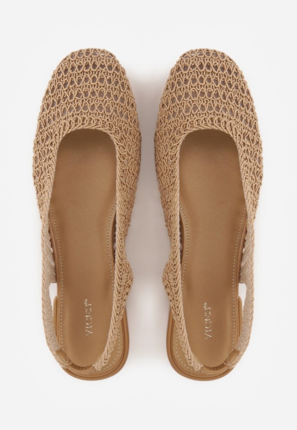 Ciemnobeżowe Balerinki Slingback VICES z Cholewką z Plecionki Lilinova