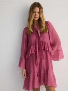 Sukienka mini z falbanami - brudny róż