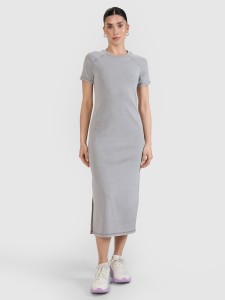 4F Sukienka midi z prążkowanej dzianiny damska - szara XL