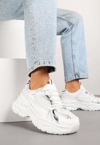 Biało-Srebrne Sneakersy Vices na Platformie Ozdobione Tłoczeniem Natiselle
