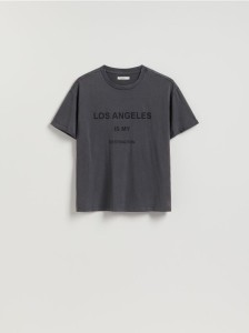 T-shirt z napisem - ciemnoszary