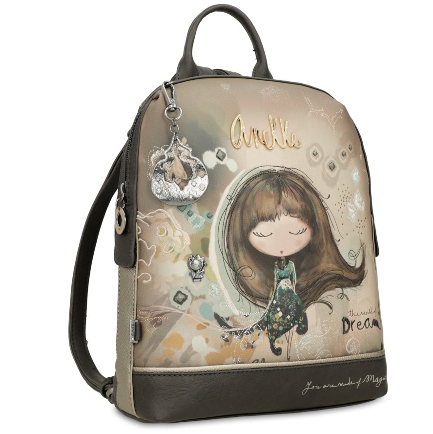 Plecak damski Anekke, mały z ozdobną grafiką z 1 komorą zamykany na zamek, kolorowy, 41705-295