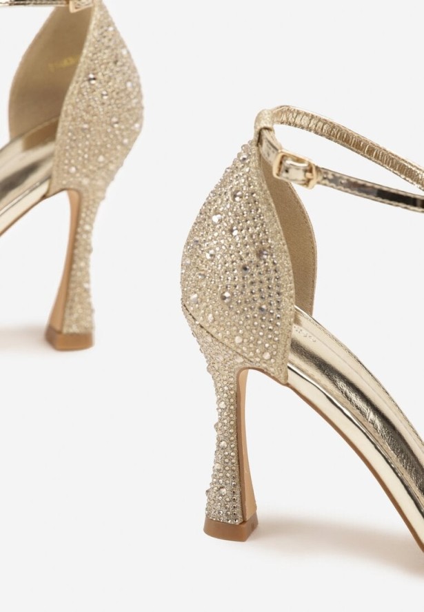 Złote Sandały Vices na Szpilce Ozdobione Cyrkoniami Zimena
