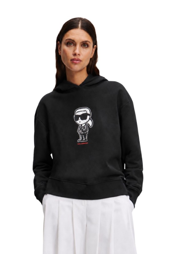 KARL LAGERFELD Czarna damska bluzka z nadrukiem Ikon Sketch Karl, Rozmiar XS