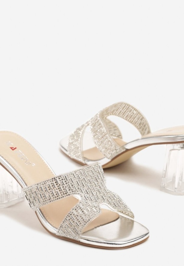 Srebrne Klapki z Cyrkoniami na Transparentnym Słupku Alimilia