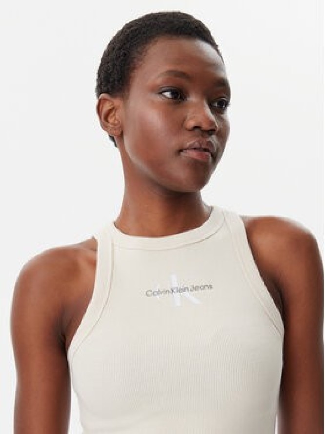 Calvin Klein Jeans Top Monologo J20J225301 Beżowy Slim Fit