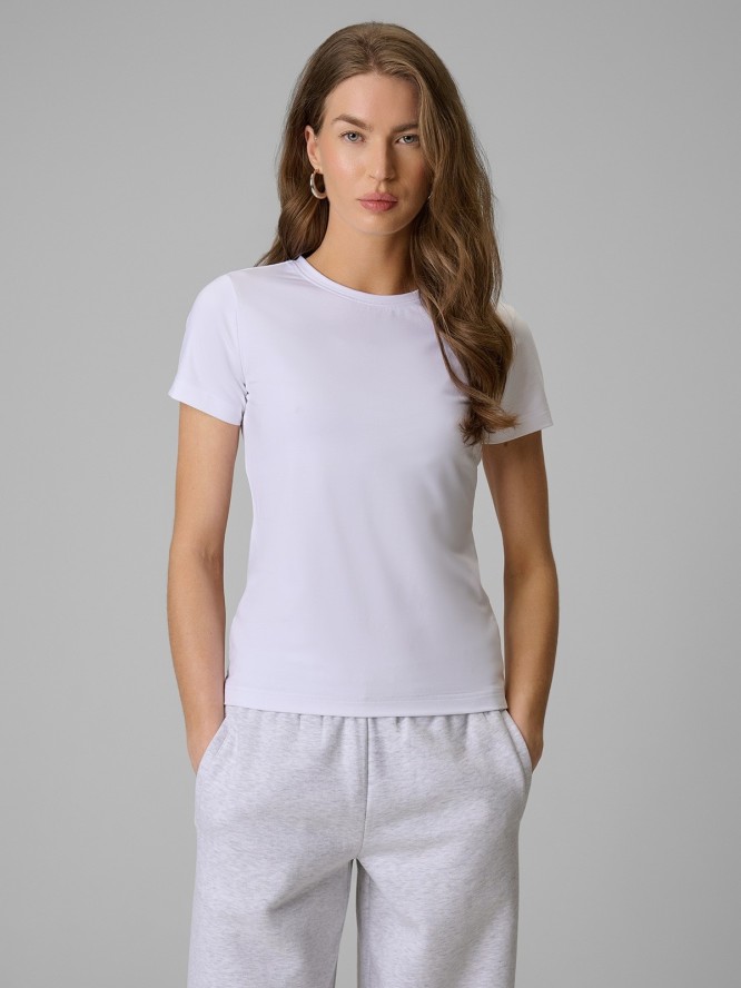 4F T-shirt slim gładki damski - biały XL