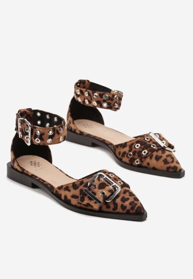 Panterkowe Sandały Lakierowane z Ozdobnymi Klamrami Cleia