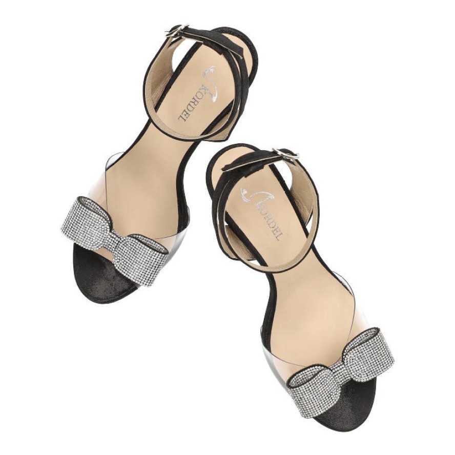 Czarne Sandały Kordel Eleganckie Buty Z Kokardą