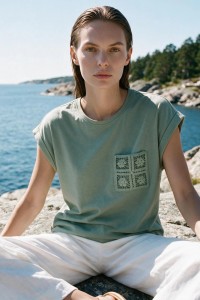 T-shirt z bawełny oliwkowy