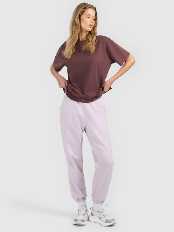 4F T-shirt loose gładki damski - brązowy XL