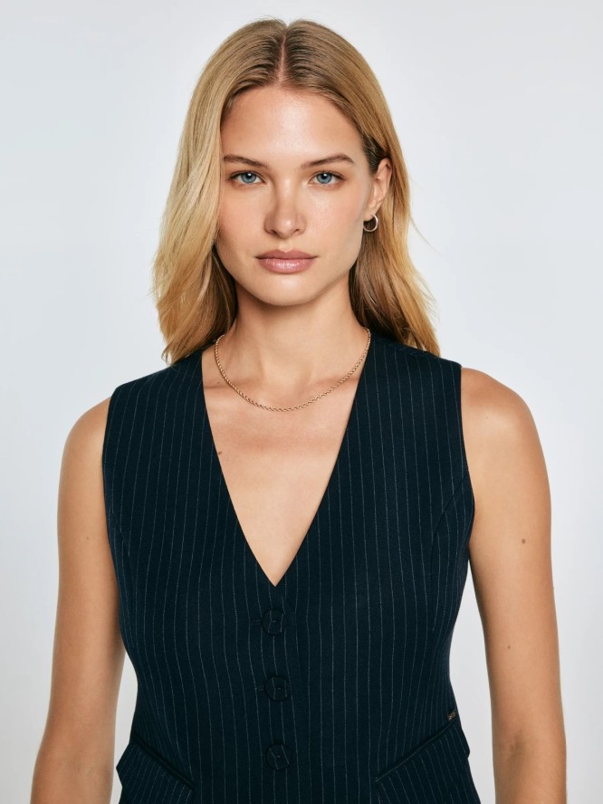 Kamizelka damska garniturowa w prążek granatowa Elvia 403