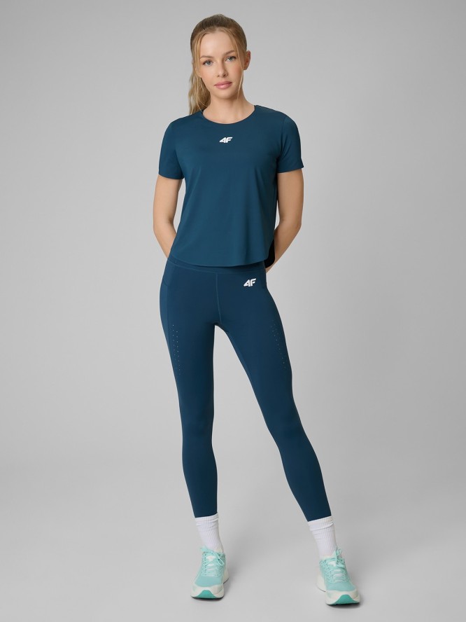4F Koszulka treningowa regular szybkoschnąca damska - turkusowa S