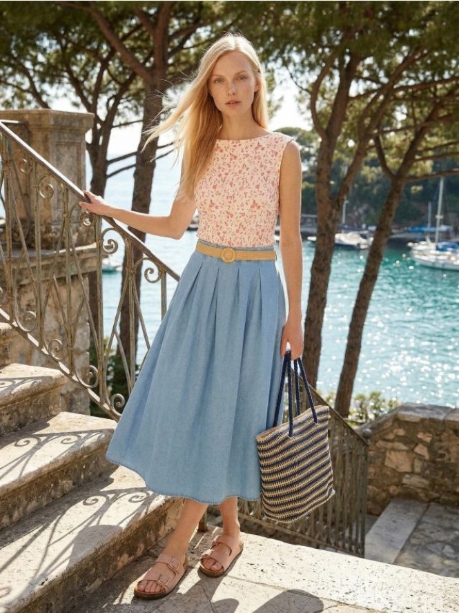 Bluzka bez rękawów w kwiaty - wielobarwny