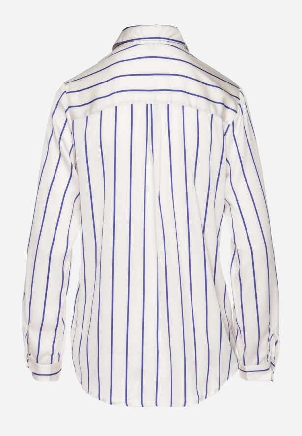 Biało-Niebieska Koszula w Delikatne Paski z Podpinanymi Rękawami Berraza