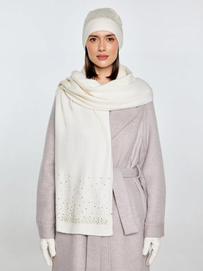 Szal damski bawełniany z kryształkami kremowy Cristaso 103