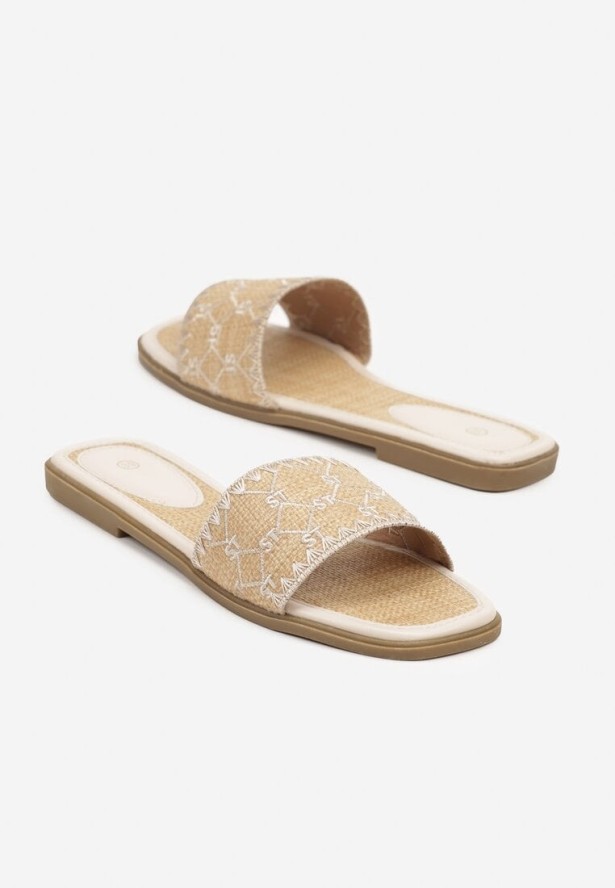 Beżowe Klapki z Geometrycznym Wzorem w Stylu Boho Zeroma
