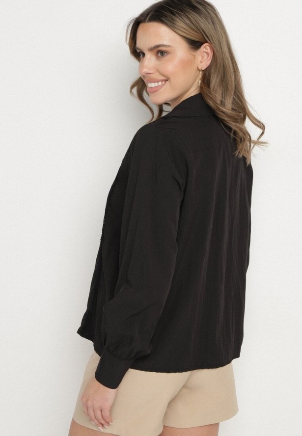 Czarna Koszula z Wiskozą i Koronkowymi Wstawkami Tenaraia