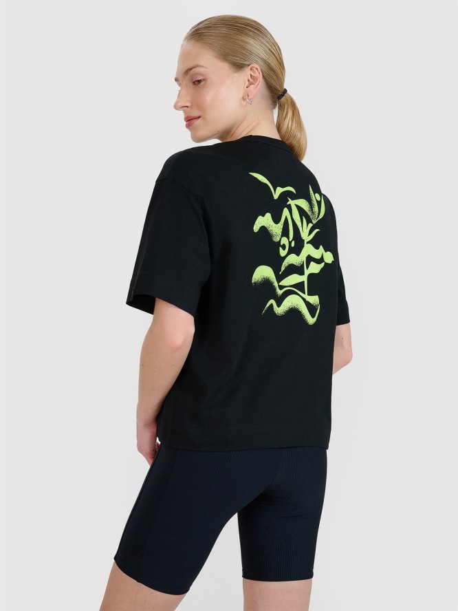 4F T-shirt regular z nadrukiem damski - czarny S