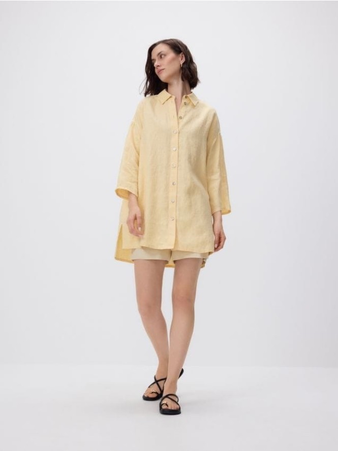 Długa lniana koszula - jasnożółty