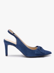 Granatowe czółenka bez pięty slingback z kokardą