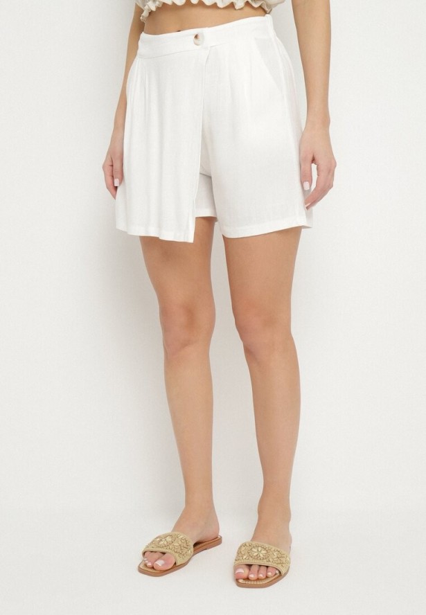 Białe Spódnico-Spodenki z Lnem Zdobione Zakładką Salloril