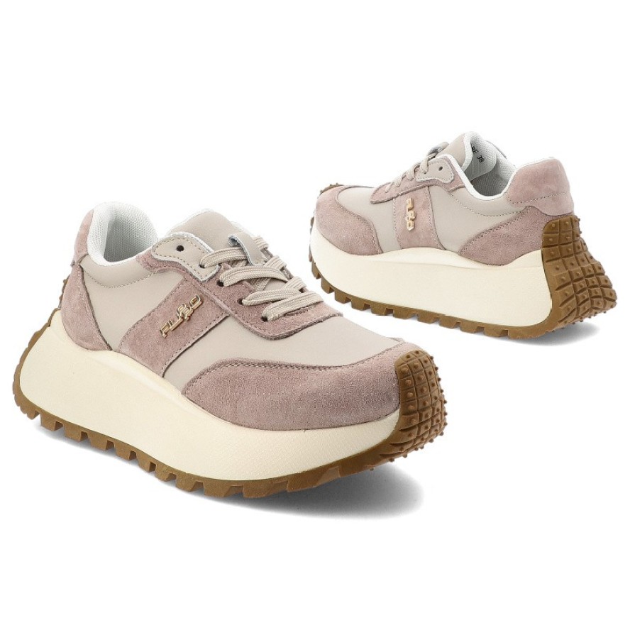 Sneakersy damskie Filippo, skórzane na grubej platformie z okrągłym noskiem i sznurowane, beżowe, DP6785-25-BE