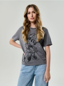 Bawełniana koszulka z krótkim rękawem Minnie Mouse - szary