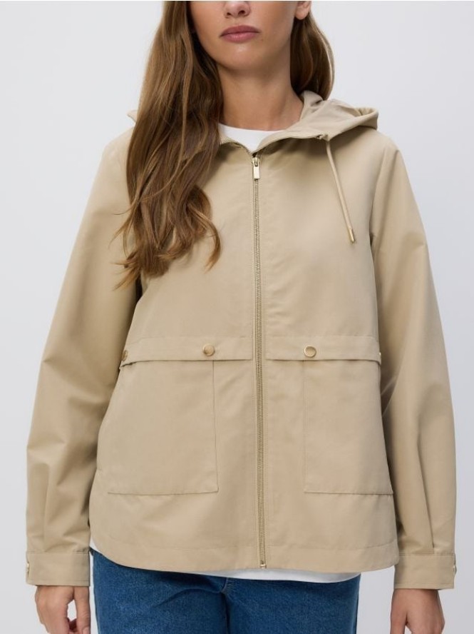 Kurtka parka z kapturem - beżowy