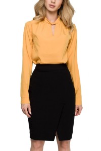 Ołówkowa spódnica midi z zakładką z przodu czarna