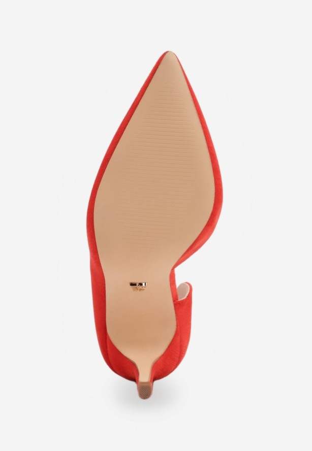 Czerwone Szpilki Vices ze Skórzaną Wkładką i Wycięciem z Boku Olialira