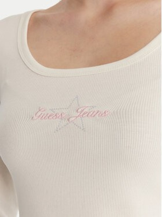 Guess Jeans Bluzka W6RP24 KA0H1 Écru Slim Fit