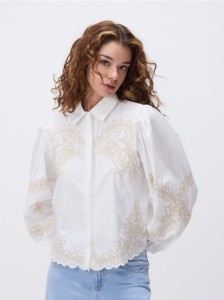Bawełniana koszula z haftem - biały