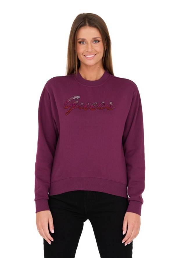 GUESS Bordowa damska bluza z cyrkoniami, Rozmiar XS