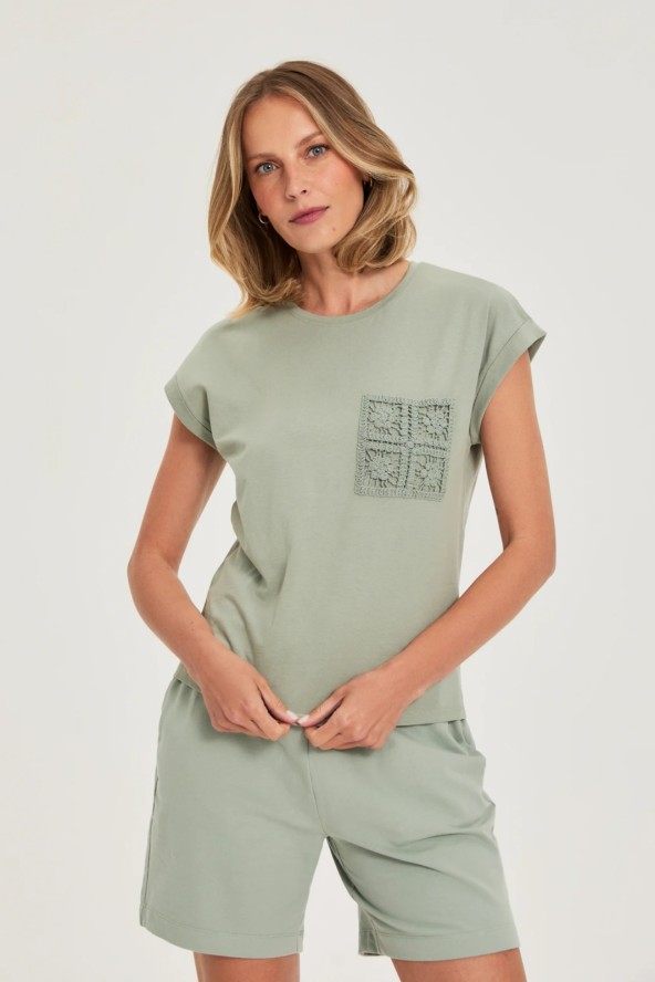 T-shirt z bawełny oliwkowy