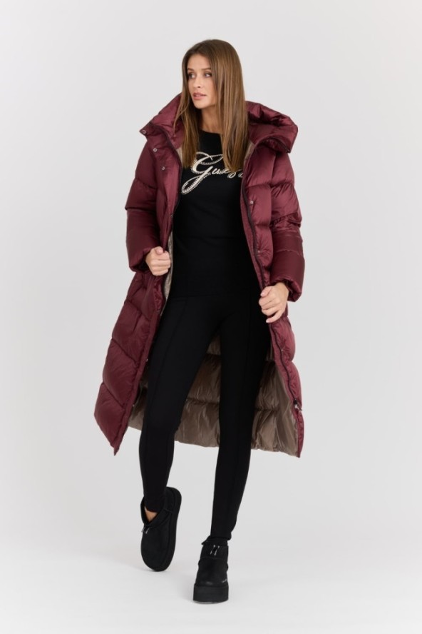 HETREGO Bordowy damski puchowy płaszcz Karen Woman Quilted Coat, Rozmiar 42 EU - 46 IT