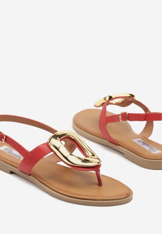 Czerwone Sandały Ozdobione Geometryczną Aplikacją Novilia