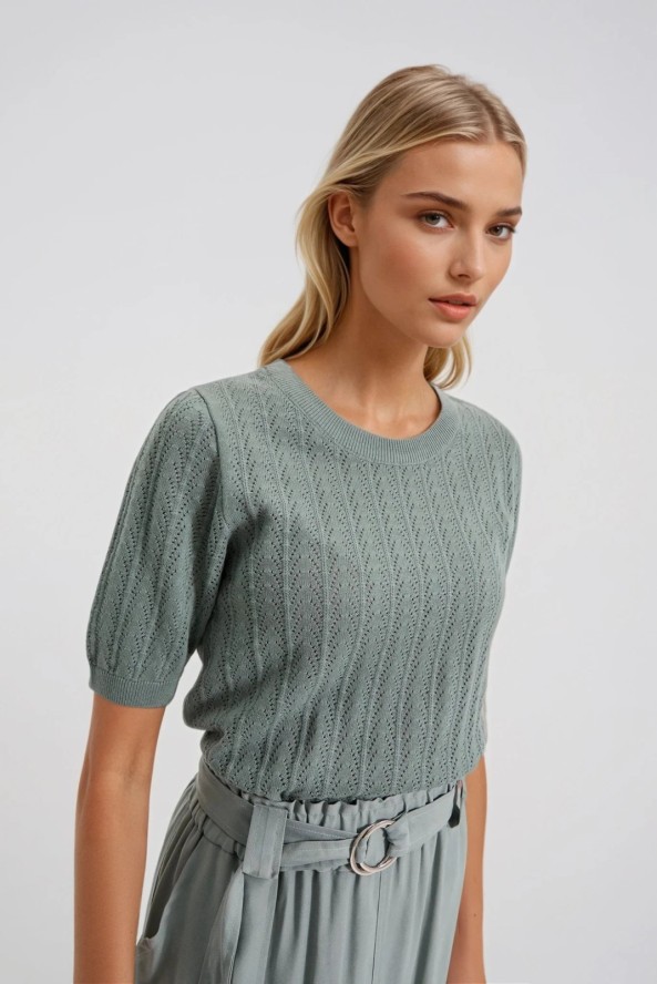 Sweter z krótkimi rękawami oliwkowy