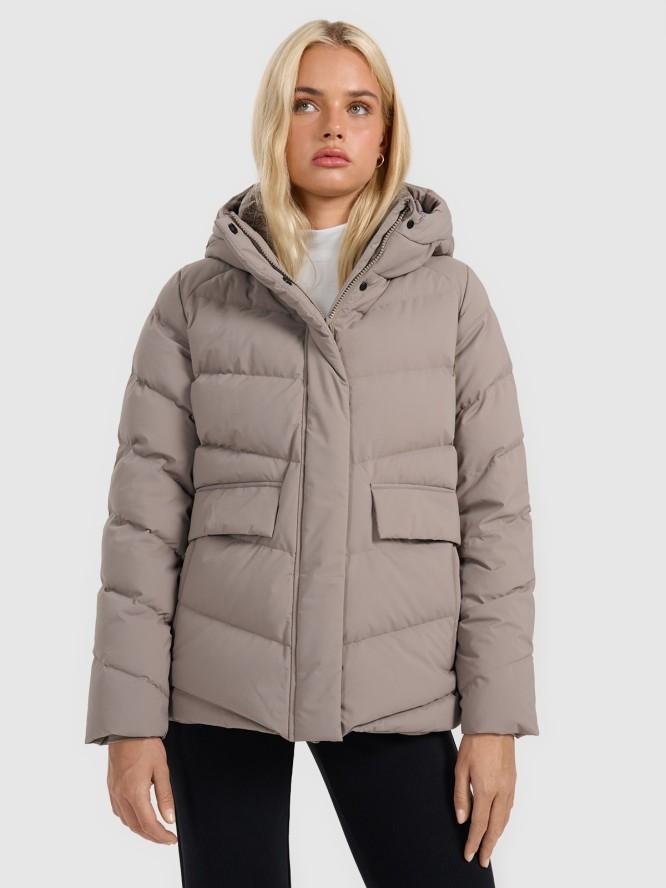 4F Kurtka puchowa z wypełnieniem naturalnym damska - beżowa XS