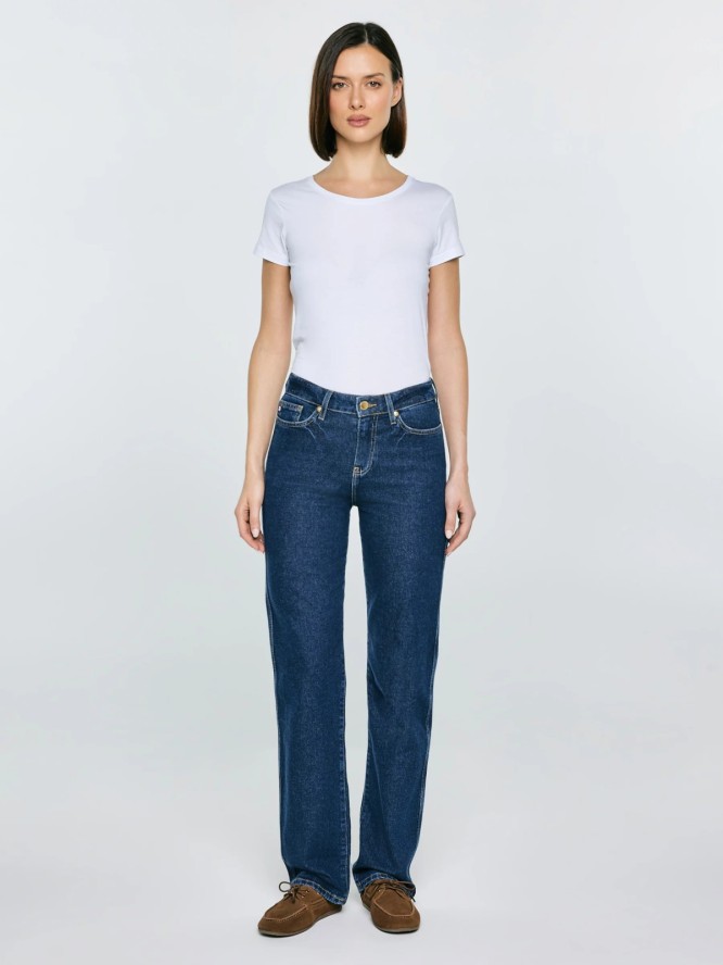 Jeansy damskie z prostą nogawką granatowe Myrra 545