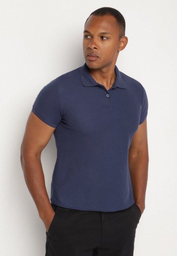 Granatowy T-shirt Polo z Bawełną Fodelira