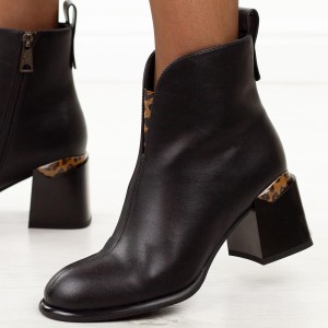 Czarne skórzane botki damskie na obcasie Vinceza 66811