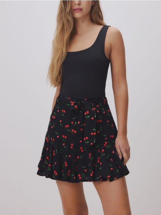 Wzorzyste spódnico-szorty z wiązaniem - wielobarwny