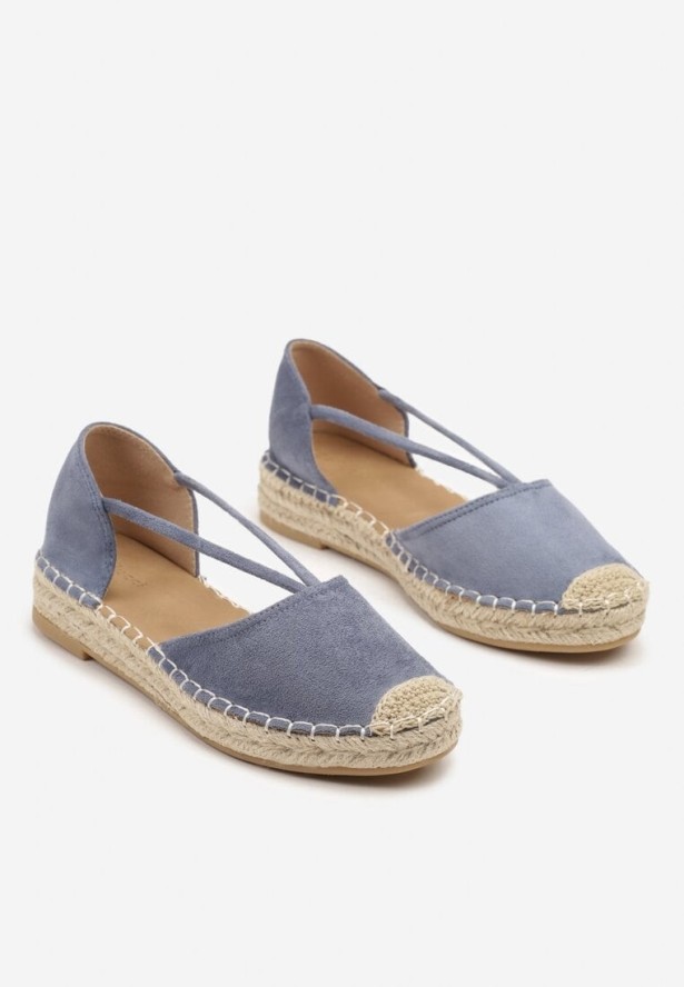 Ciemnoniebieskie Płaskie Espadryle z Wyciętymi Bokami Ozdobione Plecionką Annorila