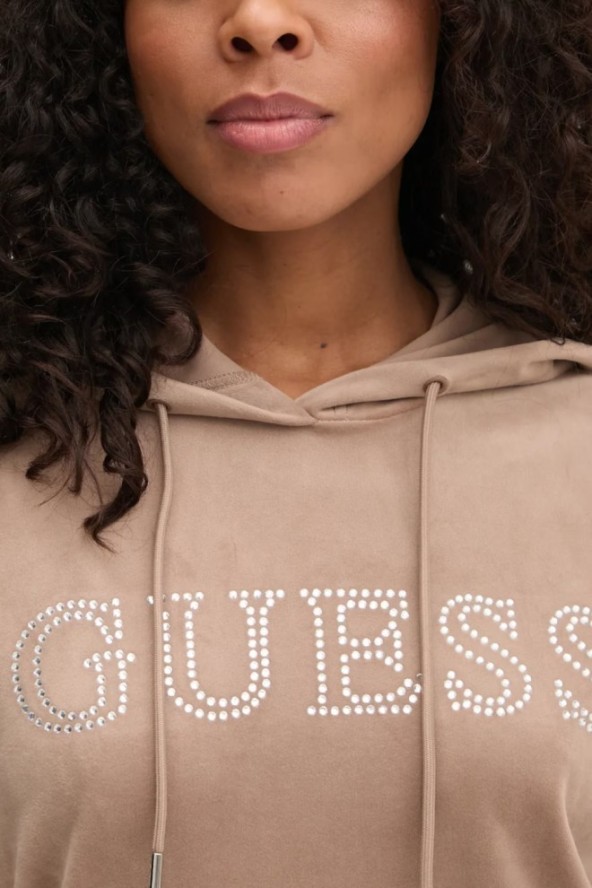 GUESS Brązowa welurowa damska bluza Couture, Rozmiar M