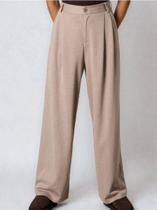 Spodnie wide leg - kremowy