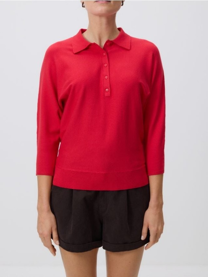 Sweter polo z wiskozą - czerwony